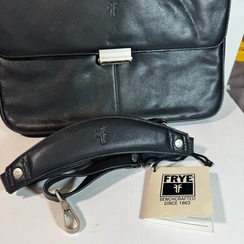 Frye Leather Briefcase Messenger Bag Black Laptop Corporate Quiet Luxury Unisex